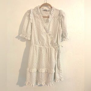 & Other Stories Paris Atelier white ruffle Swiss dot wrap mini dress size 12